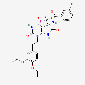 N-[1-[2-(3,4-diethoxyphenyl)ethyl]-2,4,6-trioxo-5-(trifluoromethyl)-2,3,4,5,6,7-hexahydro-1H-pyrrolo[2,3-d]pyrimidin-5-yl]-3-fluorobenzamide