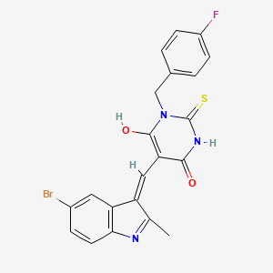 5-[(Z)-(5-bromo-2-methylindol-3-ylidene)methyl]-1-[(4-fluorophenyl)methyl]-6-hydroxy-2-sulfanylidenepyrimidin-4-one