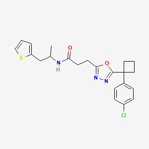 molecular formula C22H24ClN3O2S B5983373 3-{5-[1-(4-chlorophenyl)cyclobutyl]-1,3,4-oxadiazol-2-yl}-N-[1-methyl-2-(2-thienyl)ethyl]propanamide 