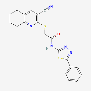 molecular formula C20H17N5OS2 B5983465 2-[(3-cyano-5,6,7,8-tetrahydro-2-quinolinyl)thio]-N-(5-phenyl-1,3,4-thiadiazol-2-yl)acetamide 