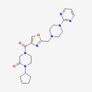 molecular formula C22H29N7O3 B5983656 1-cyclopentyl-4-[(2-{[4-(2-pyrimidinyl)-1-piperazinyl]methyl}-1,3-oxazol-4-yl)carbonyl]-2-piperazinone 