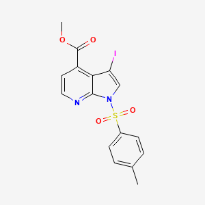 molecular formula C16H13IN2O4S B598377 3-碘-1-甲苯磺酰基-1H-吡咯并[2,3-b]吡啶-4-甲酸甲酯 CAS No. 1198097-28-7