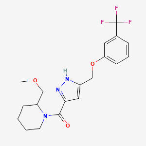 molecular formula C19H22F3N3O3 B5984334 2-(methoxymethyl)-1-[(5-{[3-(trifluoromethyl)phenoxy]methyl}-1H-pyrazol-3-yl)carbonyl]piperidine 