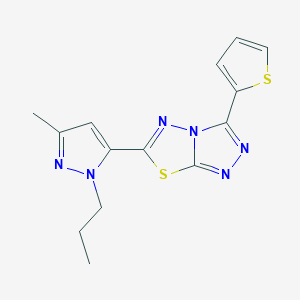 molecular formula C14H14N6S2 B5984585 6-(3-methyl-1-propyl-1H-pyrazol-5-yl)-3-(2-thienyl)[1,2,4]triazolo[3,4-b][1,3,4]thiadiazole 