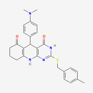 molecular formula C27H28N4O2S B5984757 5-[4-(dimethylamino)phenyl]-2-[(4-methylbenzyl)thio]-5,8,9,10-tetrahydropyrimido[4,5-b]quinoline-4,6(3H,7H)-dione 