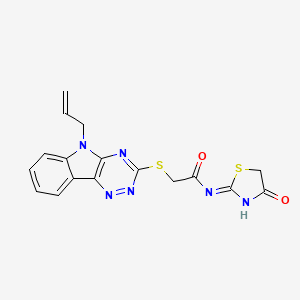 molecular formula C17H14N6O2S2 B5984772 2-[(5-allyl-5H-[1,2,4]triazino[5,6-b]indol-3-yl)thio]-N-(4-oxo-4,5-dihydro-1,3-thiazol-2-yl)acetamide 