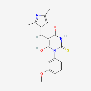 molecular formula C18H17N3O3S B5984871 5-[(2,5-dimethyl-1H-pyrrol-3-yl)methylene]-1-(3-methoxyphenyl)-2-thioxodihydro-4,6(1H,5H)-pyrimidinedione 