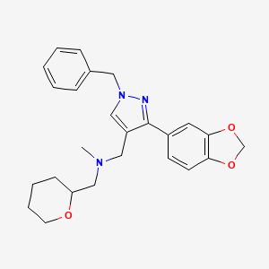 molecular formula C25H29N3O3 B5984994 1-[3-(1,3-benzodioxol-5-yl)-1-benzyl-1H-pyrazol-4-yl]-N-methyl-N-(tetrahydro-2H-pyran-2-ylmethyl)methanamine 