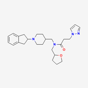 molecular formula C26H36N4O2 B5985052 N-{[1-(2,3-dihydro-1H-inden-2-yl)-4-piperidinyl]methyl}-3-(1H-pyrazol-1-yl)-N-(tetrahydro-2-furanylmethyl)propanamide 