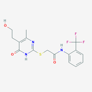 molecular formula C16H16F3N3O3S B5985076 2-{[5-(2-hydroxyethyl)-4-methyl-6-oxo-1,6-dihydro-2-pyrimidinyl]thio}-N-[2-(trifluoromethyl)phenyl]acetamide 