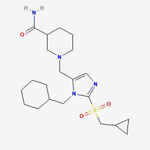 molecular formula C21H34N4O3S B5985093 1-({1-(cyclohexylmethyl)-2-[(cyclopropylmethyl)sulfonyl]-1H-imidazol-5-yl}methyl)-3-piperidinecarboxamide 