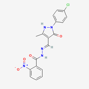 molecular formula C18H14ClN5O4 B5985334 N'-{[1-(4-chlorophenyl)-3-methyl-5-oxo-1,5-dihydro-4H-pyrazol-4-ylidene]methyl}-2-nitrobenzohydrazide 