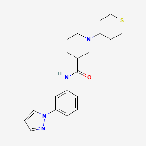 molecular formula C20H26N4OS B5985370 N-[3-(1H-pyrazol-1-yl)phenyl]-1-(tetrahydro-2H-thiopyran-4-yl)-3-piperidinecarboxamide 