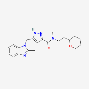 molecular formula C21H27N5O2 B5985418 N-methyl-5-[(2-methyl-1H-benzimidazol-1-yl)methyl]-N-[2-(tetrahydro-2H-pyran-2-yl)ethyl]-1H-pyrazole-3-carboxamide 