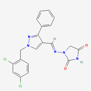 molecular formula C20H15Cl2N5O2 B5985466 1-({[1-(2,4-dichlorobenzyl)-3-phenyl-1H-pyrazol-4-yl]methylene}amino)-2,4-imidazolidinedione 