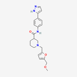 molecular formula C22H26N4O3 B5985547 1-{[5-(methoxymethyl)-2-furyl]methyl}-N-[4-(1H-pyrazol-5-yl)phenyl]-3-piperidinecarboxamide 