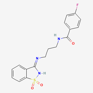 molecular formula C17H16FN3O3S B5985580 N-{3-[(1,1-dioxido-1,2-benzisothiazol-3-yl)amino]propyl}-4-fluorobenzamide 