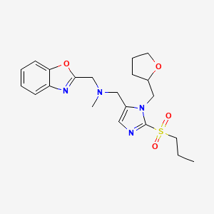 molecular formula C21H28N4O4S B5985655 (1,3-benzoxazol-2-ylmethyl)methyl{[2-(propylsulfonyl)-1-(tetrahydro-2-furanylmethyl)-1H-imidazol-5-yl]methyl}amine 