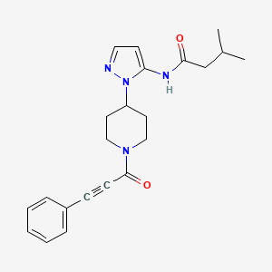 molecular formula C22H26N4O2 B5985666 3-methyl-N-{1-[1-(3-phenyl-2-propynoyl)-4-piperidinyl]-1H-pyrazol-5-yl}butanamide 