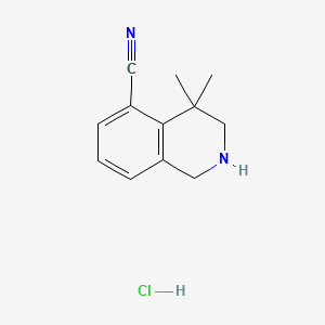 molecular formula C12H15ClN2 B598571 4,4-Dimethyl-1,2,3,4-tetrahydroisoquinoline-5-carbonitrile hydrochloride CAS No. 1203682-69-2