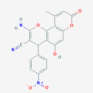 2-amino-5-hydroxy-10-methyl-4-(4-nitrophenyl)-8-oxo-4H,8H-pyrano[2,3-f]chromene-3-carbonitrile