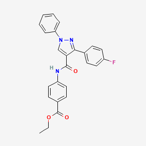 molecular formula C25H20FN3O3 B5986212 ethyl 4-({[3-(4-fluorophenyl)-1-phenyl-1H-pyrazol-4-yl]carbonyl}amino)benzoate 