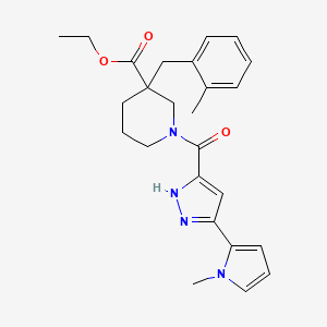 molecular formula C25H30N4O3 B5986238 ethyl 3-(2-methylbenzyl)-1-{[3-(1-methyl-1H-pyrrol-2-yl)-1H-pyrazol-5-yl]carbonyl}-3-piperidinecarboxylate 