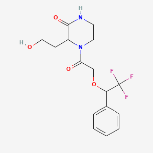 molecular formula C16H19F3N2O4 B5986265 3-(2-hydroxyethyl)-4-[(2,2,2-trifluoro-1-phenylethoxy)acetyl]-2-piperazinone 