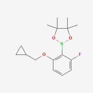 molecular formula C16H22BFO3 B598630 2-[2-(Cyclopropylmethoxy)-6-fluorophenyl]-4,4,5,5-tetramethyl-1,3,2-dioxaborolane CAS No. 1204580-88-0