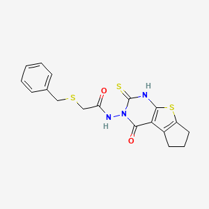 molecular formula C18H17N3O2S3 B5986355 2-(benzylthio)-N-(2-mercapto-4-oxo-6,7-dihydro-4H-cyclopenta[4,5]thieno[2,3-d]pyrimidin-3(5H)-yl)acetamide 