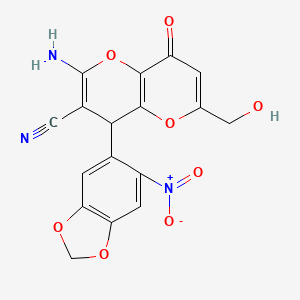 molecular formula C17H11N3O8 B5986427 2-amino-6-(hydroxymethyl)-4-(6-nitro-1,3-benzodioxol-5-yl)-8-oxo-4,8-dihydropyrano[3,2-b]pyran-3-carbonitrile 
