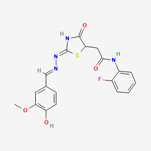 N-(2-fluorophenyl)-2-{4-hydroxy-2-[(4-hydroxy-3-methoxybenzylidene)hydrazono]-2,5-dihydro-1,3-thiazol-5-yl}acetamide
