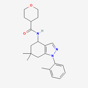 molecular formula C22H29N3O2 B5986542 N-[6,6-dimethyl-1-(2-methylphenyl)-4,5,6,7-tetrahydro-1H-indazol-4-yl]tetrahydro-2H-pyran-4-carboxamide 
