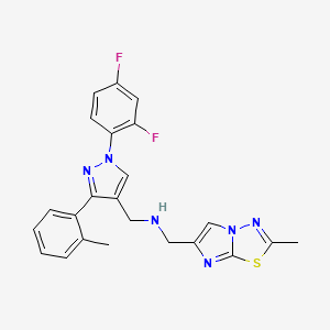 molecular formula C23H20F2N6S B5986659 1-[1-(2,4-difluorophenyl)-3-(2-methylphenyl)-1H-pyrazol-4-yl]-N-[(2-methylimidazo[2,1-b][1,3,4]thiadiazol-6-yl)methyl]methanamine 