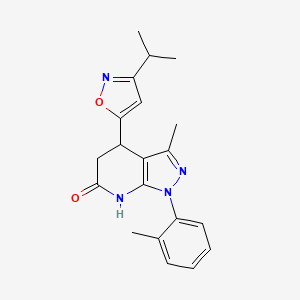 molecular formula C20H22N4O2 B5986691 4-(3-isopropylisoxazol-5-yl)-3-methyl-1-(2-methylphenyl)-1,4,5,7-tetrahydro-6H-pyrazolo[3,4-b]pyridin-6-one 