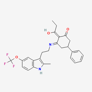3-({2-[2-methyl-5-(trifluoromethoxy)-1H-indol-3-yl]ethyl}amino)-5-phenyl-2-propionylcyclohex-2-en-1-one