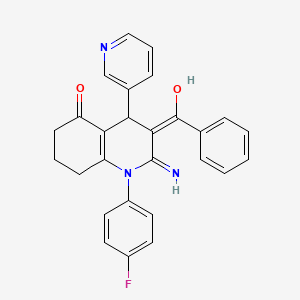 molecular formula C27H22FN3O2 B5986813 (3E)-1-(4-fluorophenyl)-3-[hydroxy(phenyl)methylidene]-2-imino-4-pyridin-3-yl-4,6,7,8-tetrahydroquinolin-5-one 