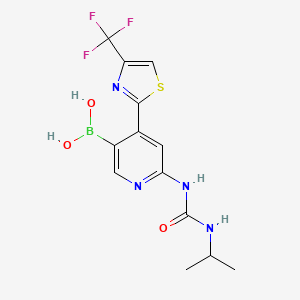 molecular formula C13H14BF3N4O3S B598694 6-(3-Isopropylureido)-4-(4-(trifluoromethyl)thiazol-2-yl)pyridin-3-ylboronic acid CAS No. 1199362-17-8