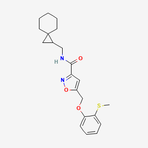 molecular formula C21H26N2O3S B5986973 5-{[2-(methylthio)phenoxy]methyl}-N-(spiro[2.5]oct-1-ylmethyl)-3-isoxazolecarboxamide 