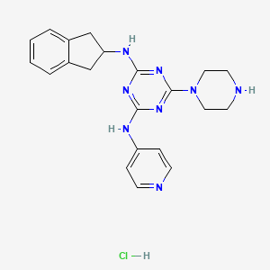 molecular formula C21H25ClN8 B598708 1,3,5-Triazine-2,4-diamine, N2-(2,3-dihydro-1H-inden-2-yl)-6-(1-piperazinyl)-N4-4-pyridinyl-, (Hydrochloride) (1:1) CAS No. 1197341-62-0