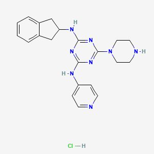 2-N-(2,3-dihydro-1H-inden-2-yl)-6-piperazin-1-yl-4-N-pyridin-4-yl-1,3,5-triazine-2,4-diamine;hydrochloride