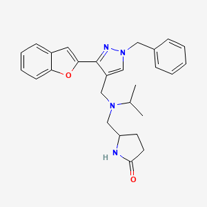 molecular formula C27H30N4O2 B5987087 5-{[{[3-(1-benzofuran-2-yl)-1-benzyl-1H-pyrazol-4-yl]methyl}(isopropyl)amino]methyl}-2-pyrrolidinone 