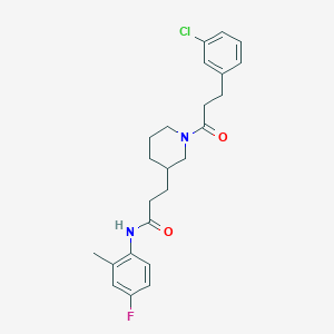 molecular formula C24H28ClFN2O2 B5987219 3-{1-[3-(3-chlorophenyl)propanoyl]-3-piperidinyl}-N-(4-fluoro-2-methylphenyl)propanamide 