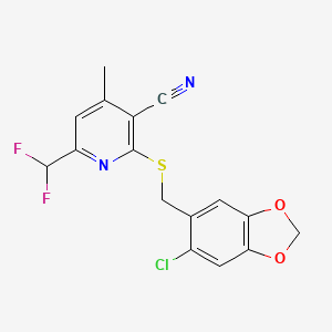 2-{[(6-CHLORO-1,3-BENZODIOXOL-5-YL)METHYL]SULFANYL}-6-(DIFLUOROMETHYL)-4-METHYL-3-PYRIDYL CYANIDE