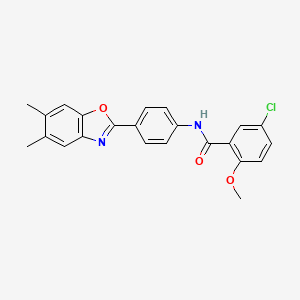 molecular formula C23H19ClN2O3 B5987297 5-chloro-N-[4-(5,6-dimethyl-1,3-benzoxazol-2-yl)phenyl]-2-methoxybenzamide 