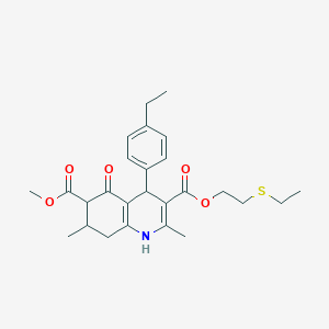 molecular formula C26H33NO5S B5987527 3-[2-(Ethylsulfanyl)ethyl] 6-methyl 4-(4-ethylphenyl)-2,7-dimethyl-5-oxo-1,4,5,6,7,8-hexahydroquinoline-3,6-dicarboxylate 