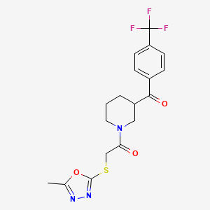 molecular formula C18H18F3N3O3S B5987876 (1-{[(5-methyl-1,3,4-oxadiazol-2-yl)thio]acetyl}-3-piperidinyl)[4-(trifluoromethyl)phenyl]methanone 