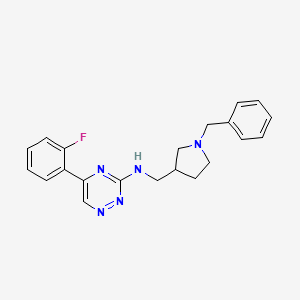 molecular formula C21H22FN5 B5987965 N-[(1-benzyl-3-pyrrolidinyl)methyl]-5-(2-fluorophenyl)-1,2,4-triazin-3-amine 