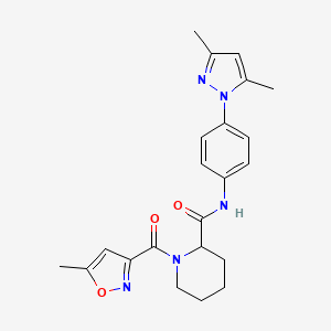 molecular formula C22H25N5O3 B5987987 N-[4-(3,5-dimethyl-1H-pyrazol-1-yl)phenyl]-1-[(5-methyl-3-isoxazolyl)carbonyl]-2-piperidinecarboxamide 