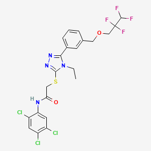 molecular formula C22H19Cl3F4N4O2S B5987993 2-[(4-ethyl-5-{3-[(2,2,3,3-tetrafluoropropoxy)methyl]phenyl}-4H-1,2,4-triazol-3-yl)thio]-N-(2,4,5-trichlorophenyl)acetamide 